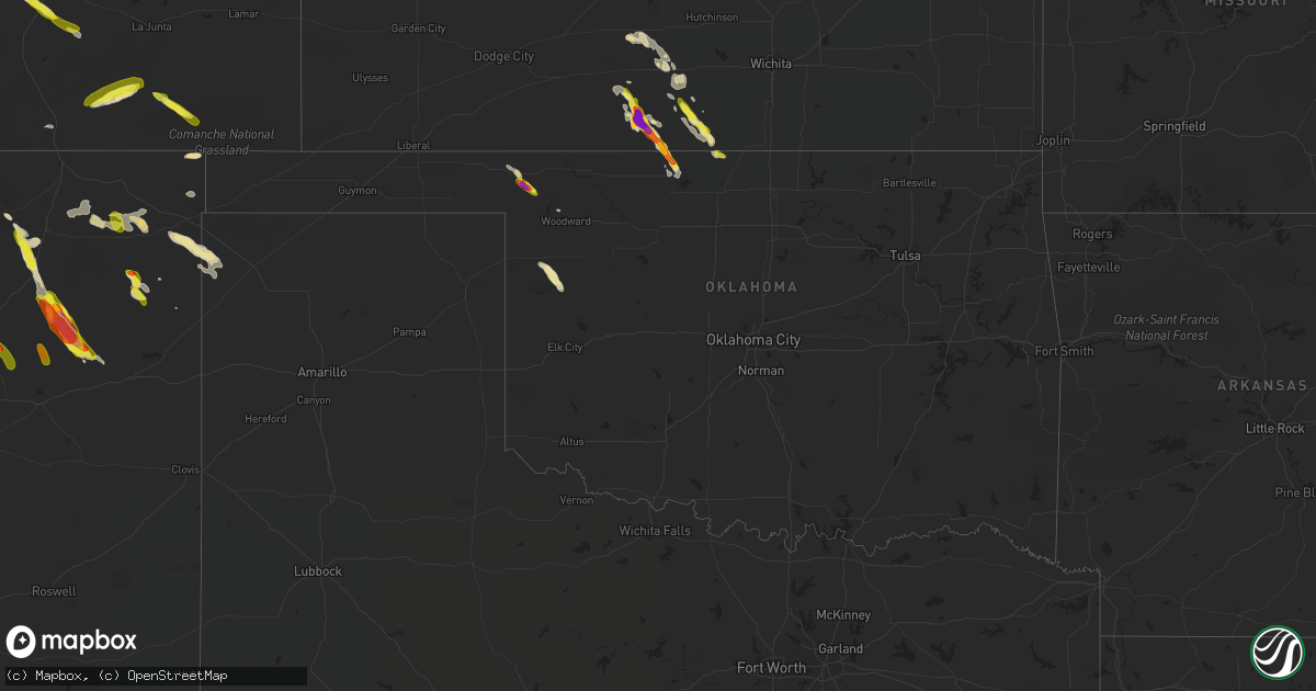 Hail map in Oklahoma on August 9, 2017