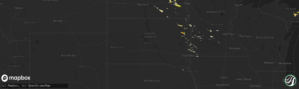 Hail map in South Dakota on August 9, 2017