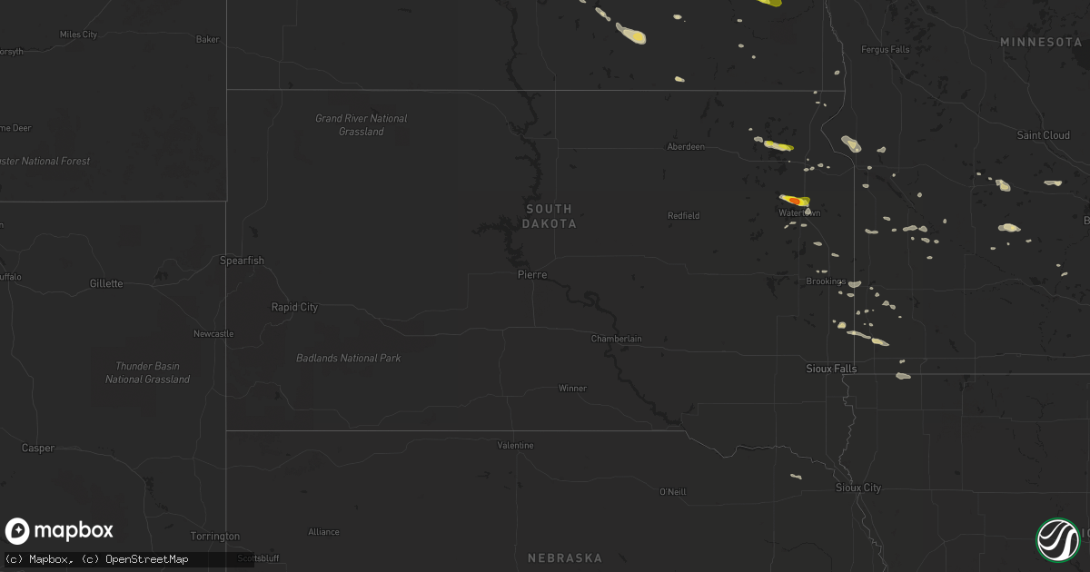 Hail map in South Dakota on August 9, 2017