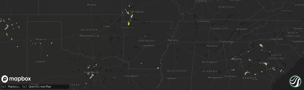 Hail map in Arkansas on August 9, 2018