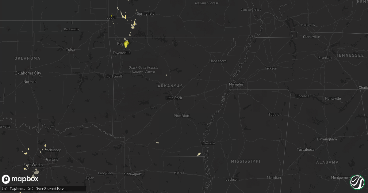 Hail map in Arkansas on August 9, 2018