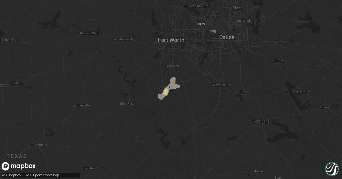 Hail map in Cleburne, TX on August 9, 2018