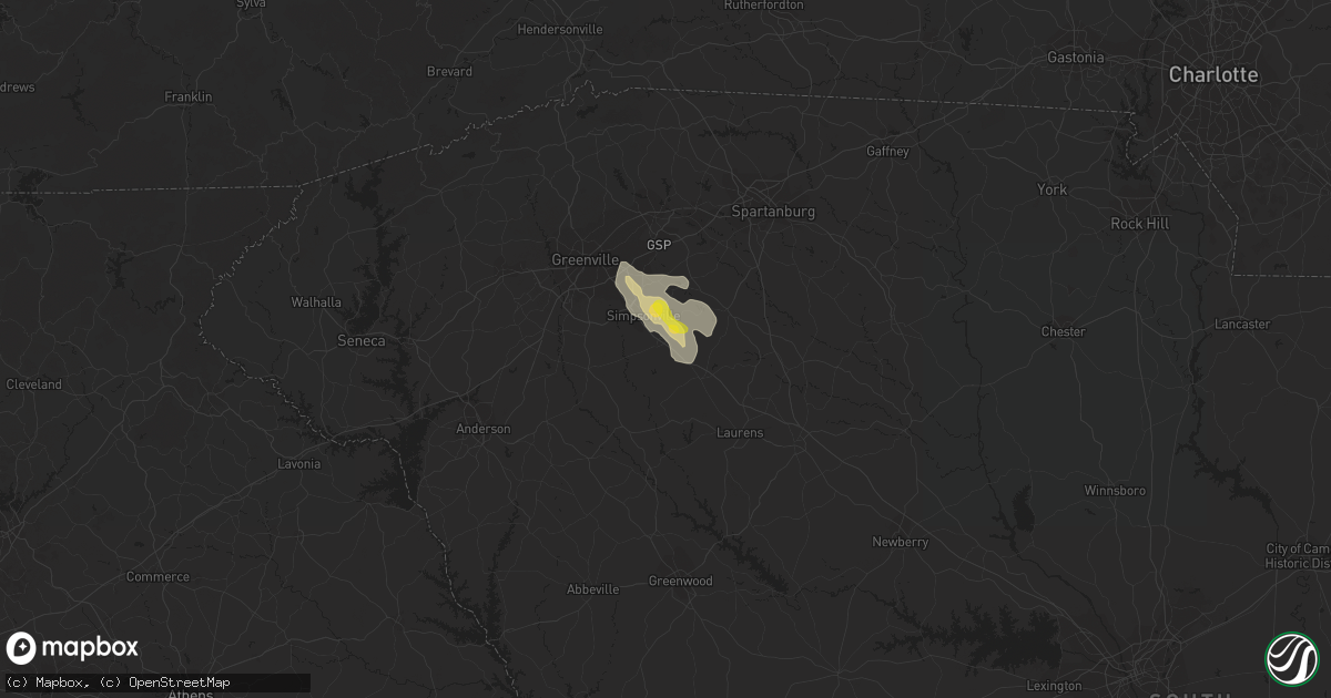 Hail map in Fountain Inn, SC on August 9, 2018