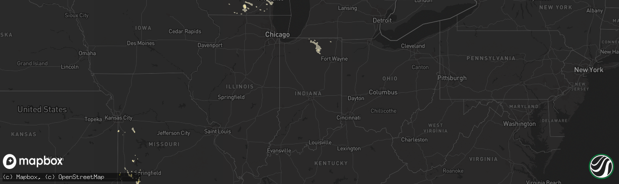 Hail map in Indiana on August 9, 2018