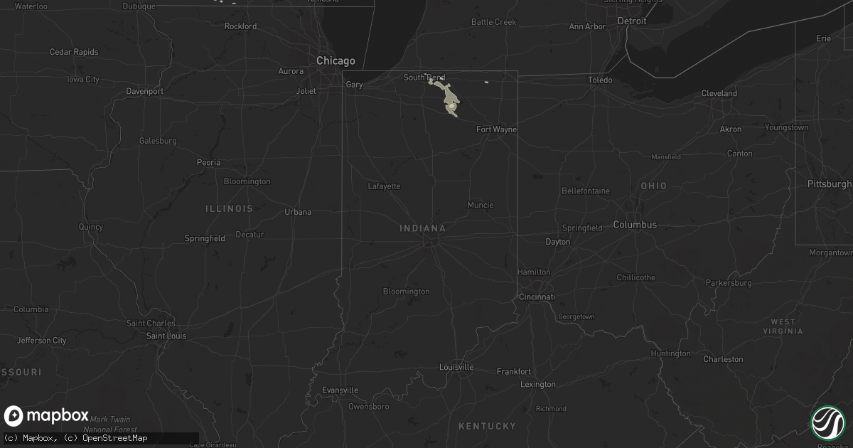 Hail map in Indiana on August 9, 2018