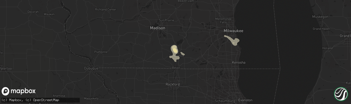 Hail map in Janesville, WI on August 9, 2018