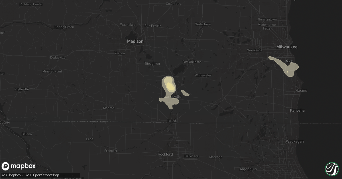 Hail map in Janesville, WI on August 9, 2018