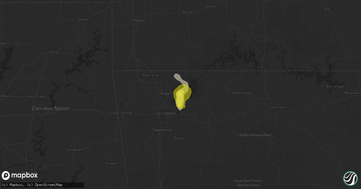 Hail map in Rogers, AR on August 9, 2018