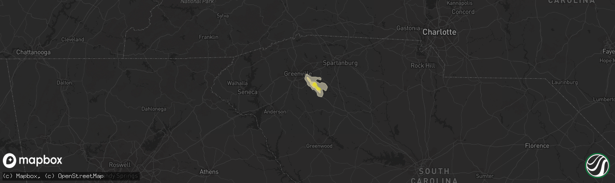 Hail map in Simpsonville, SC on August 9, 2018