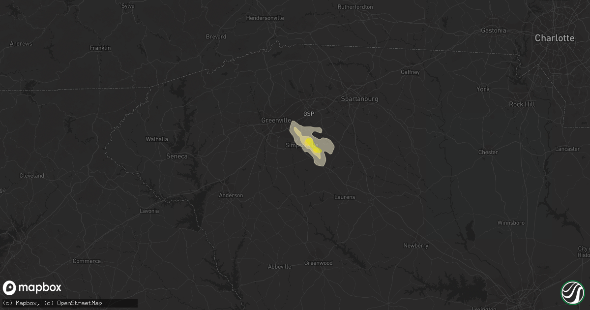 Hail map in Simpsonville, SC on August 9, 2018