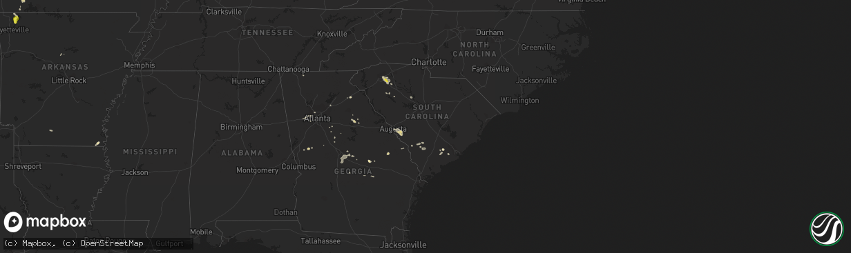 Hail map in South Carolina on August 9, 2018