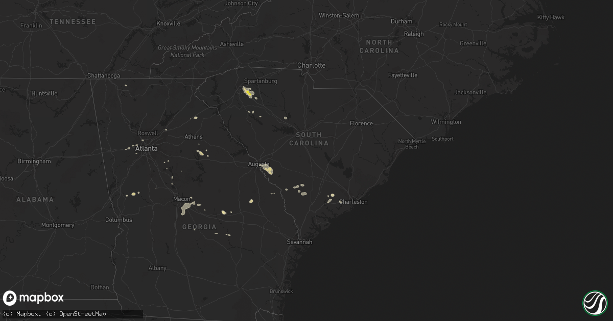 Hail map in South Carolina on August 9, 2018