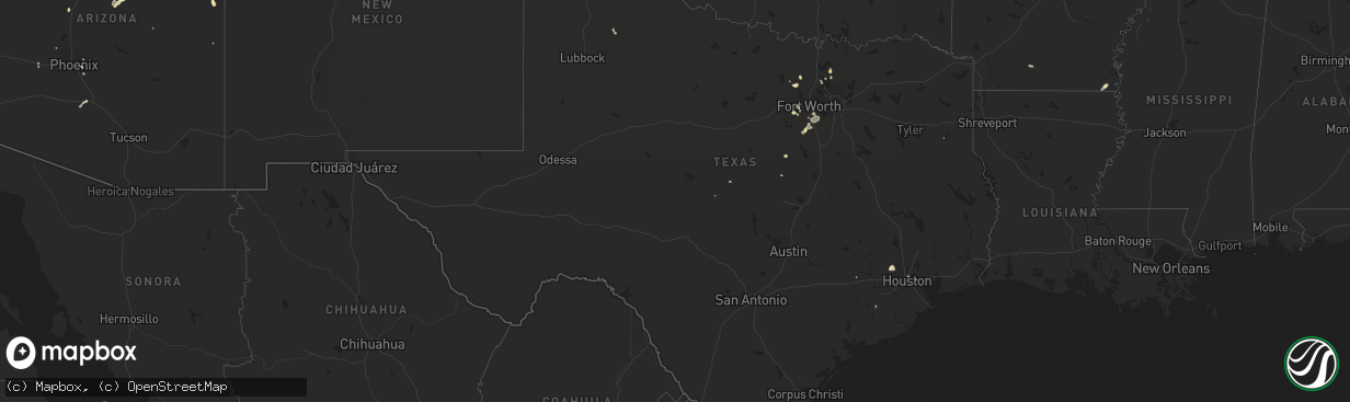 Hail map in Texas on August 9, 2018