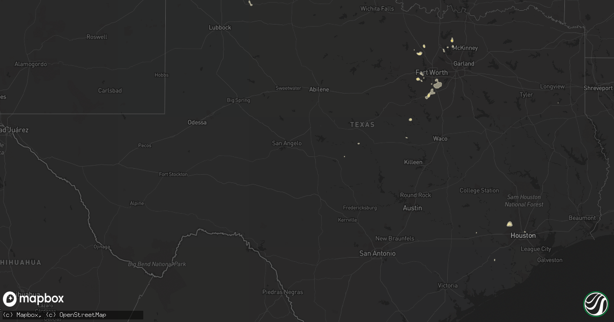 Hail map in Texas on August 9, 2018
