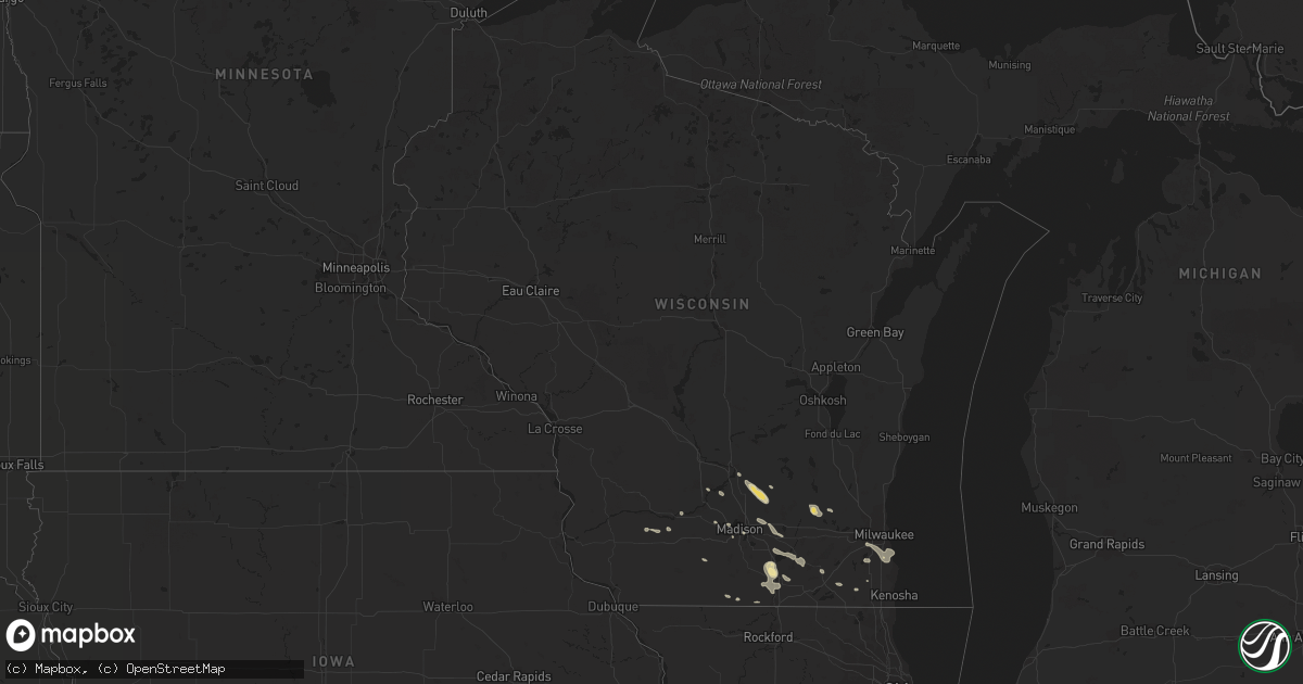 Hail map in Wisconsin on August 9, 2018
