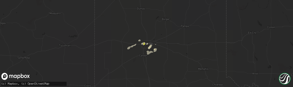 Hail map in Amarillo, TX on August 9, 2019