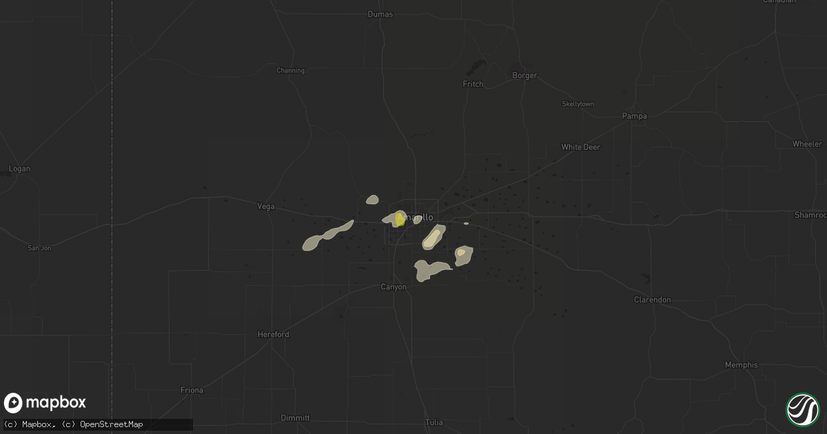 Hail map in Amarillo, TX on August 9, 2019