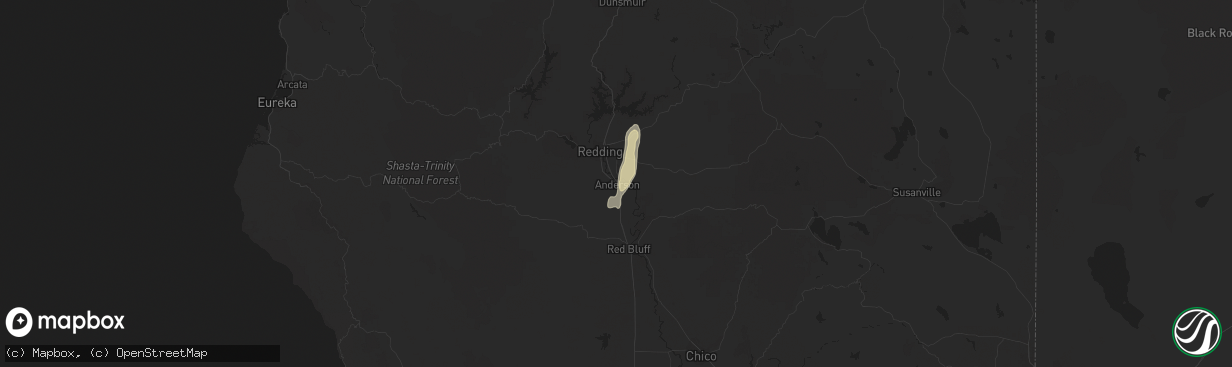 Hail map in Anderson, CA on August 9, 2019