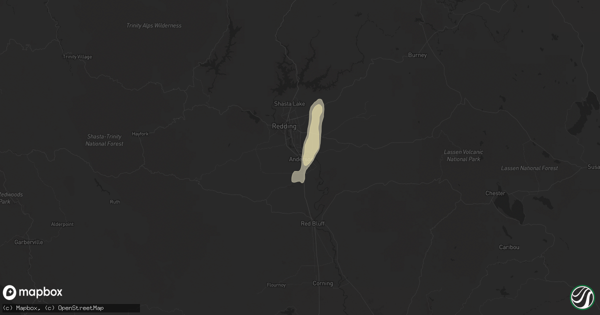 Hail map in Anderson, CA on August 9, 2019