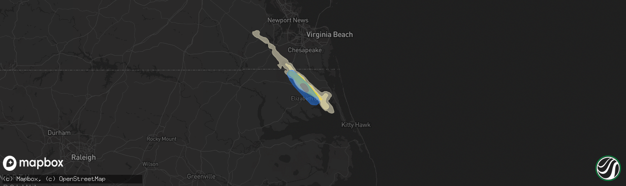 Hail map in Camden, NC on August 9, 2019