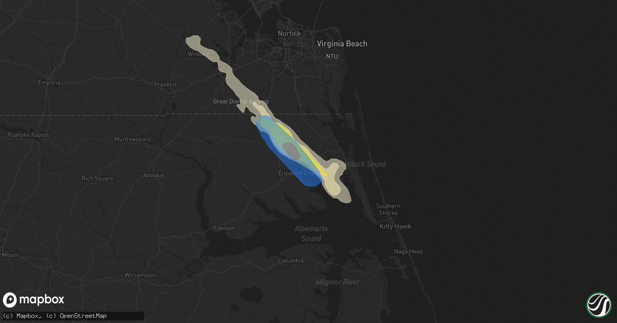 Hail map in Camden, NC on August 9, 2019