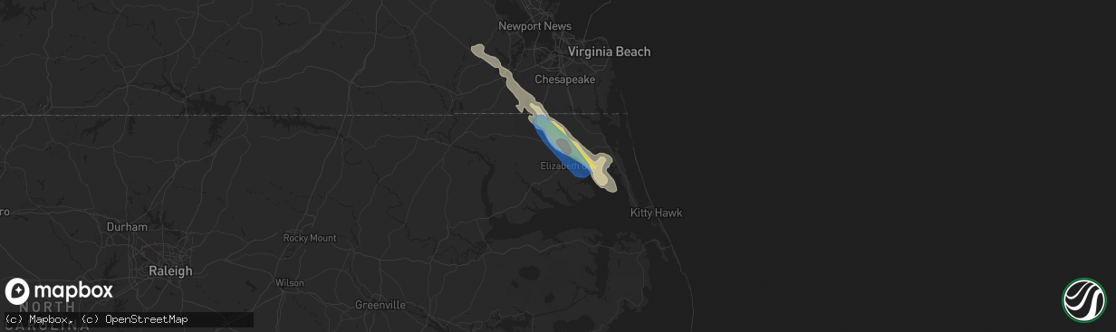 Hail map in Elizabeth City, NC on August 9, 2019