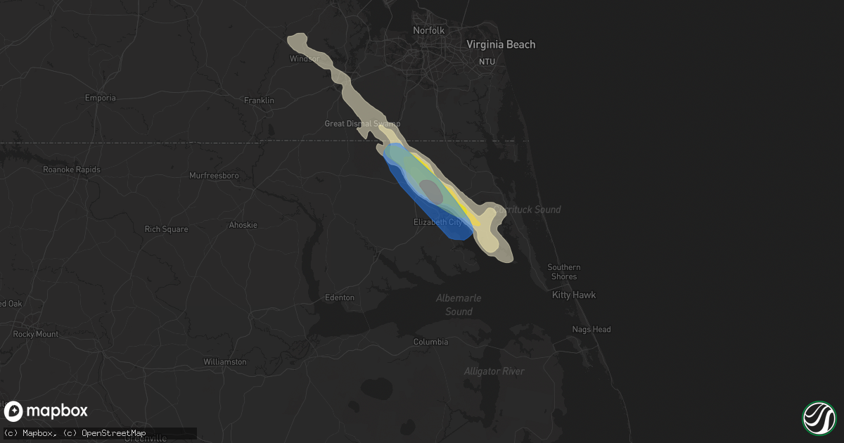 Hail map in Elizabeth City, NC on August 9, 2019