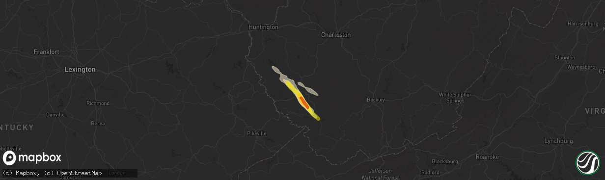 Hail map in Logan, WV on August 9, 2019