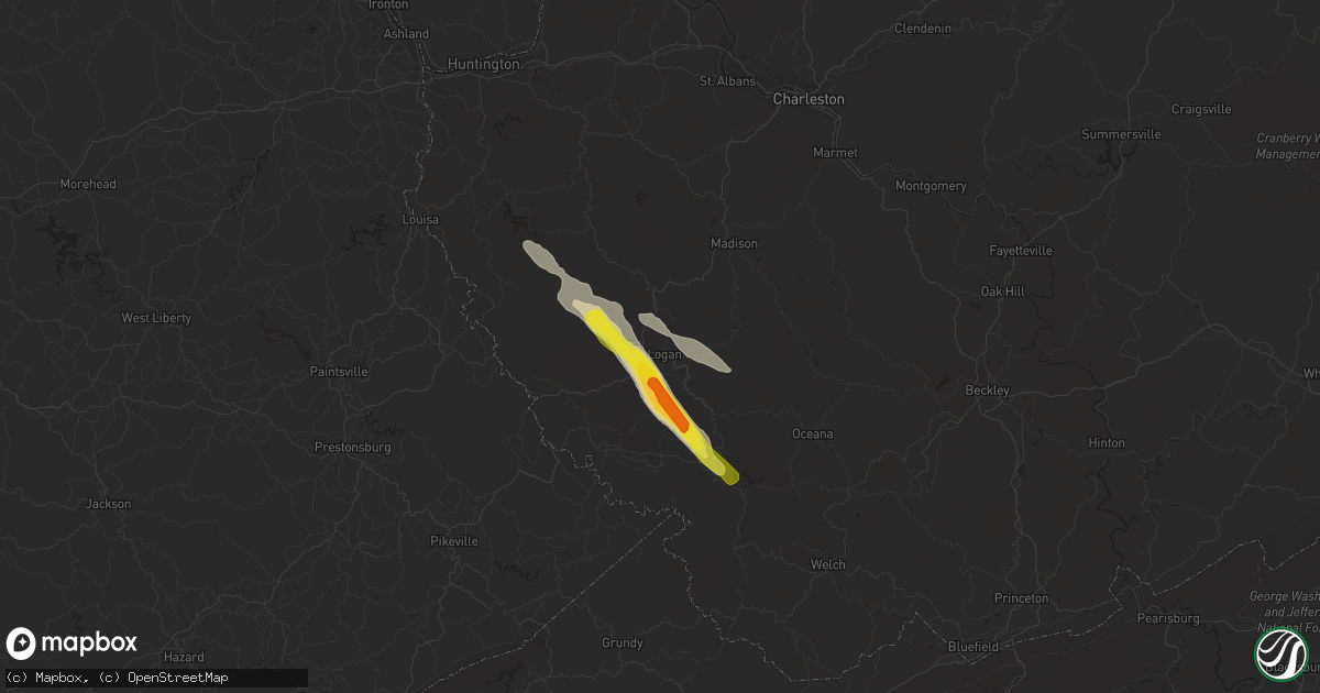 Hail map in Logan, WV on August 9, 2019