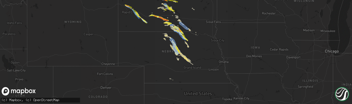 Hail map in Nebraska on August 9, 2019