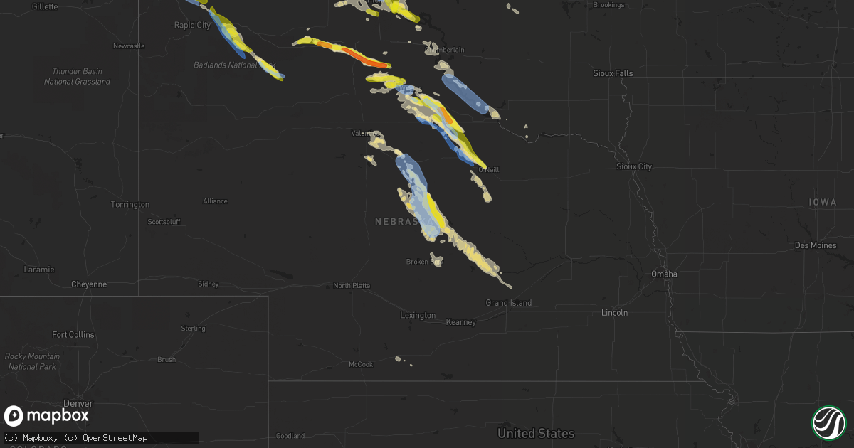 Hail map in Nebraska on August 9, 2019