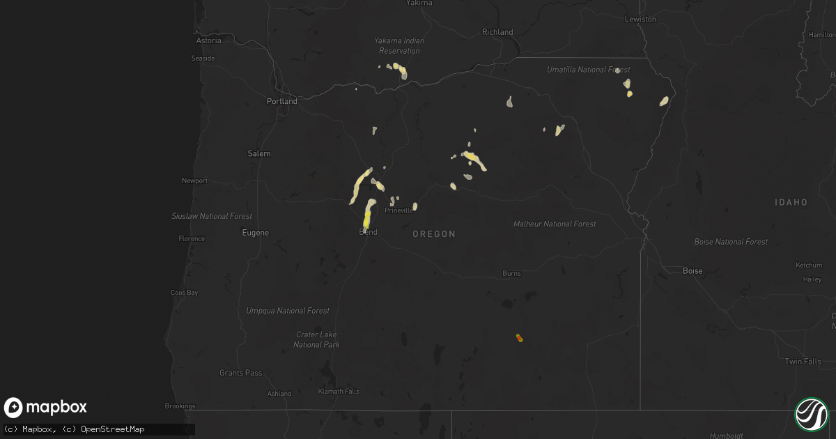 Hail map in Oregon on August 9, 2019