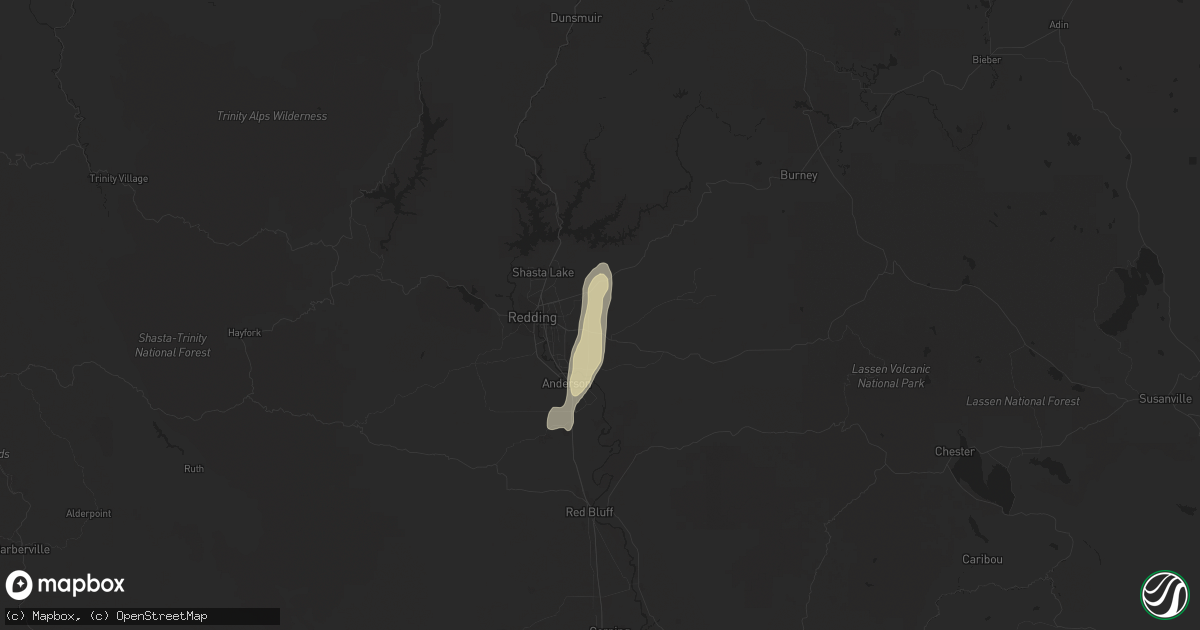 Hail map in Palo Cedro, CA on August 9, 2019