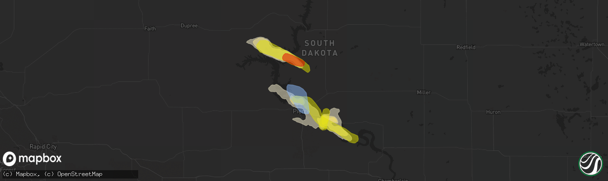 Hail map in Pierre, SD on August 9, 2019