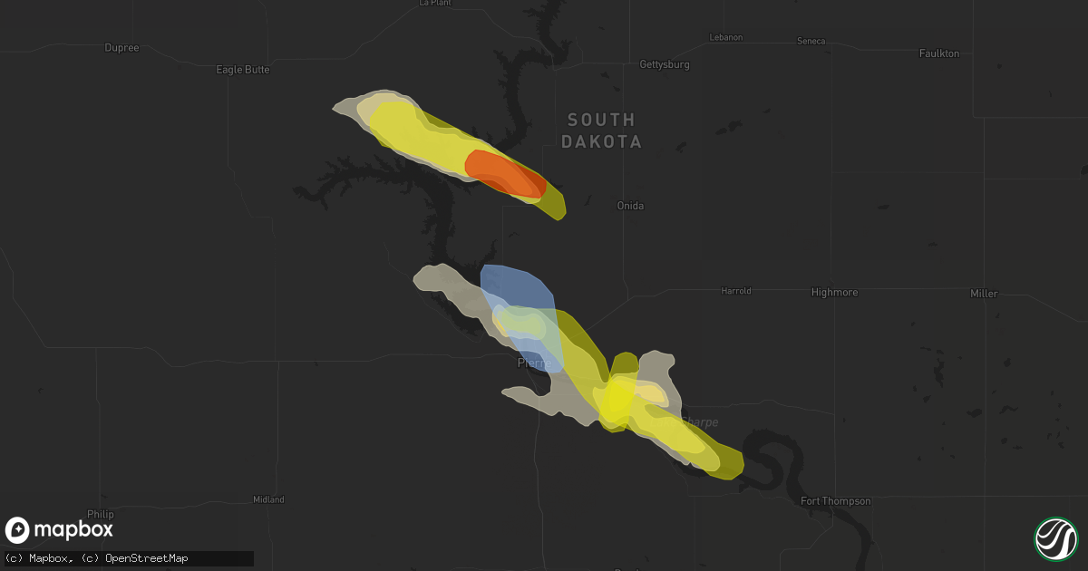 Hail map in Pierre, SD on August 9, 2019