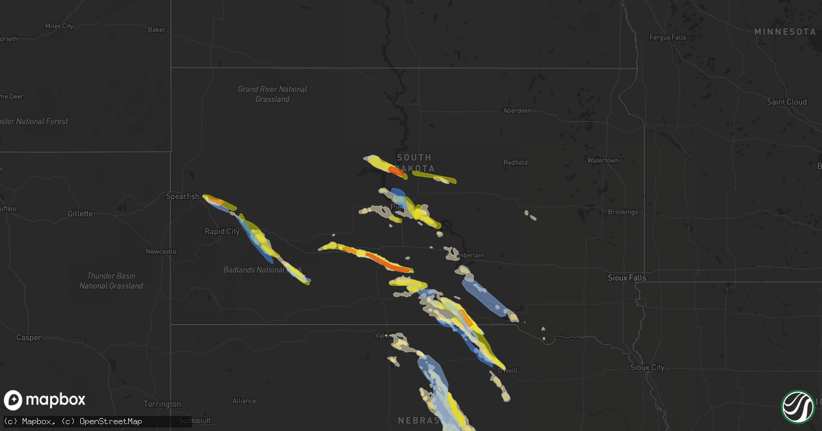 Hail map in South Dakota on August 9, 2019