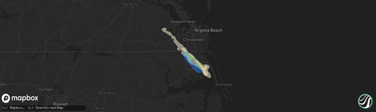 Hail map in South Mills, NC on August 9, 2019