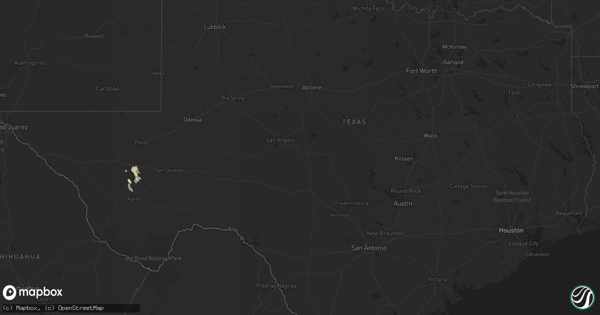 Hail map in Texas on August 9, 2019