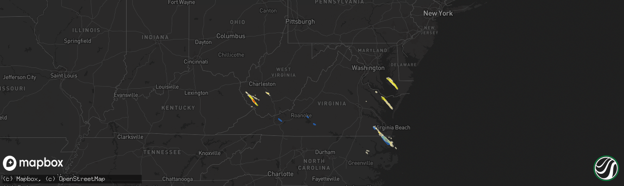 Hail map in Virginia on August 9, 2019