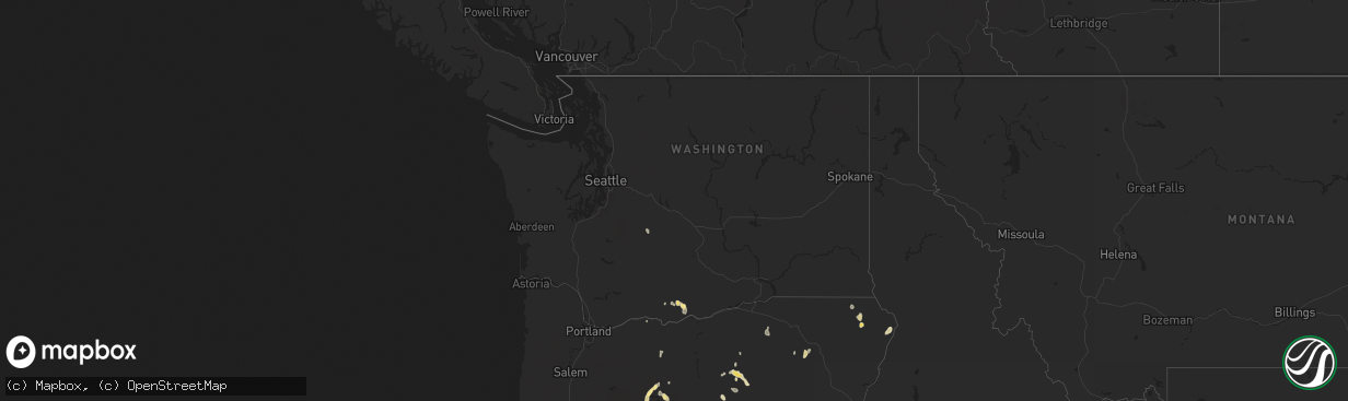 Hail map in Washington on August 9, 2019