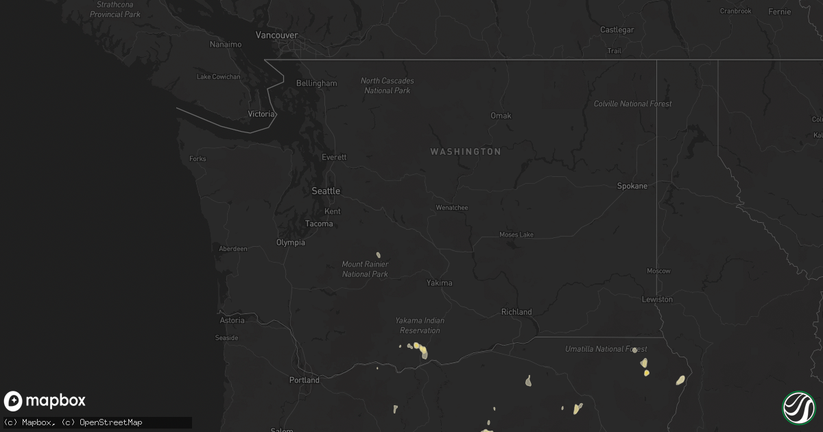 Hail map in Washington on August 9, 2019