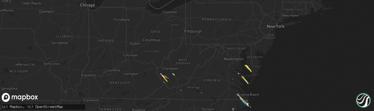 Hail map in West Virginia on August 9, 2019