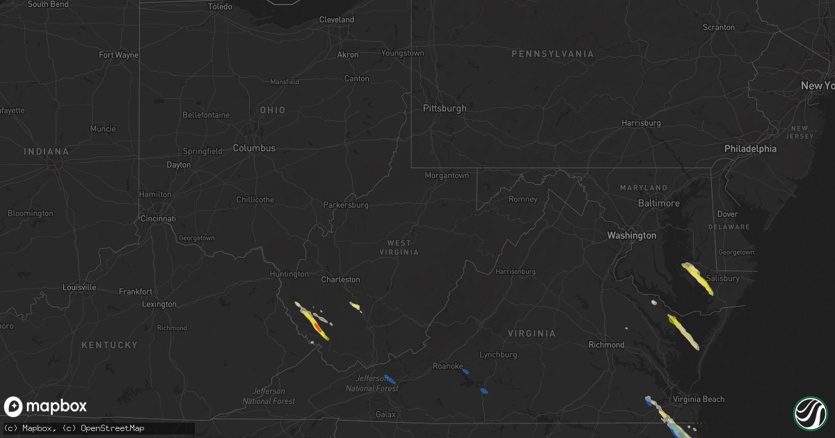 Hail map in West Virginia on August 9, 2019