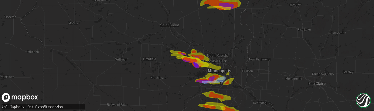 Hail map in Buffalo, MN on August 9, 2020