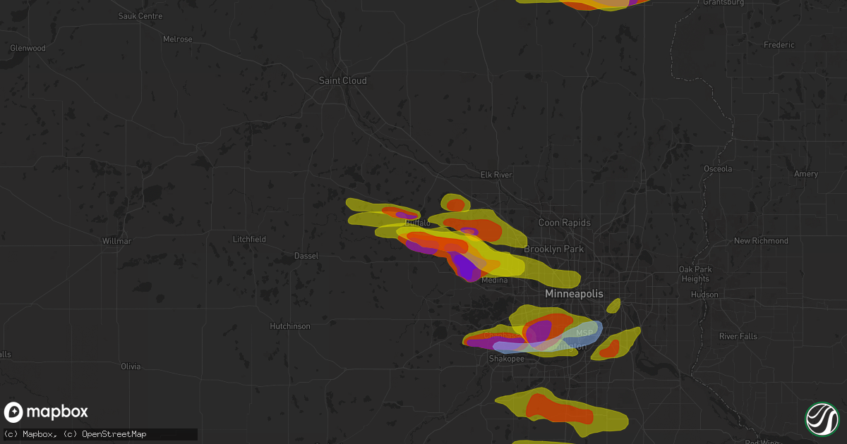 Hail map in Buffalo, MN on August 9, 2020