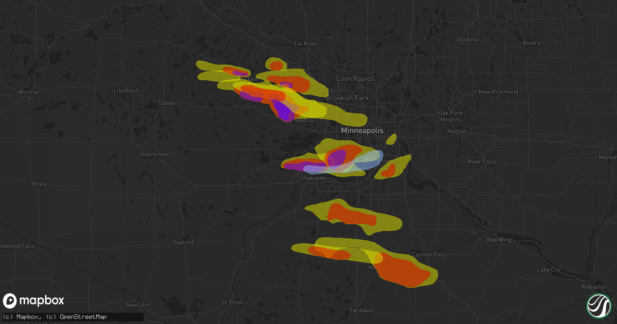 Hail map in Chanhassen, MN on August 9, 2020