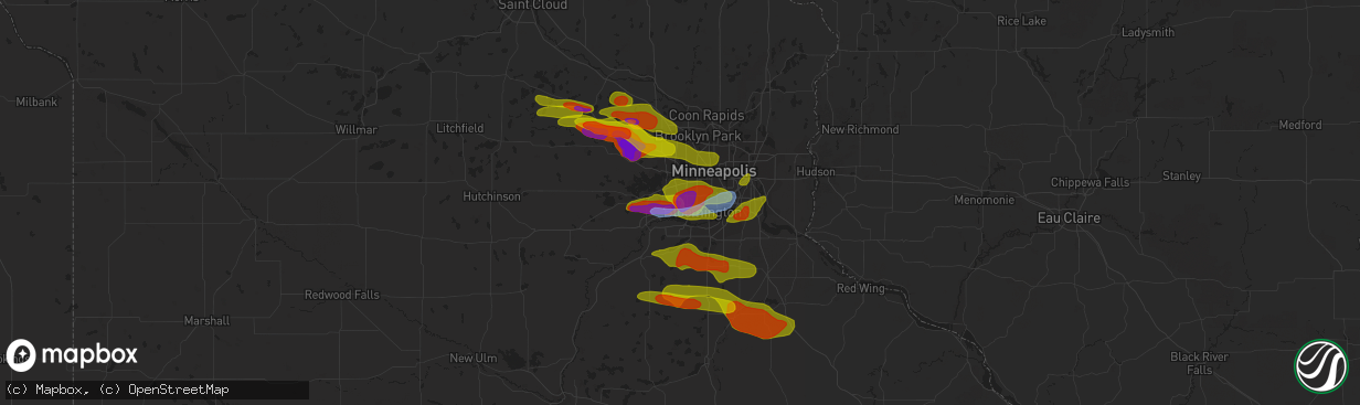 Hail map in Eden Prairie, MN on August 9, 2020