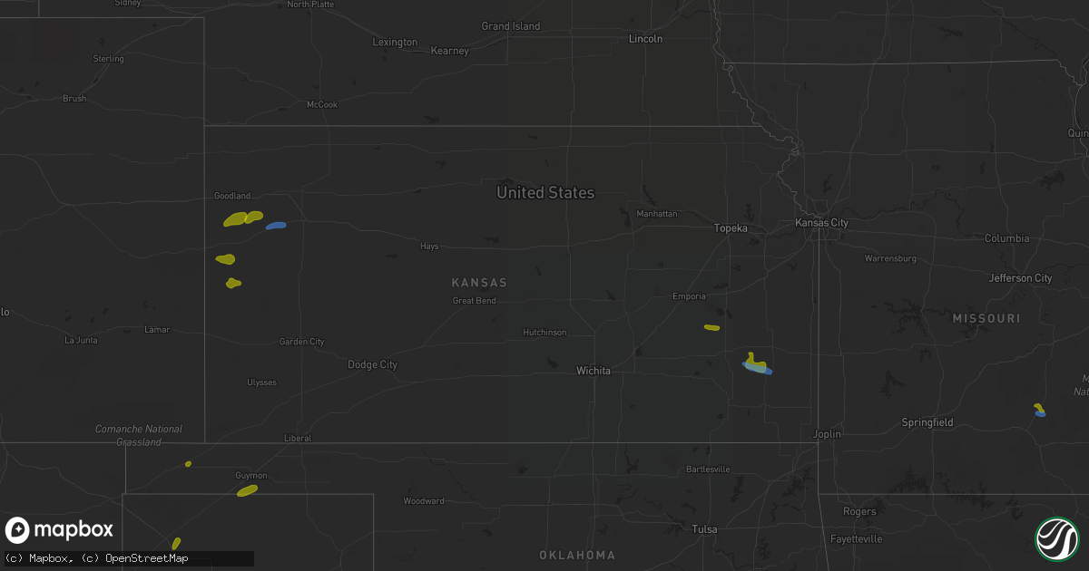 Hail map in Kansas on August 9, 2020