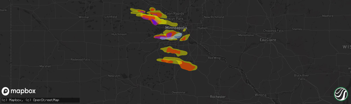 Hail map in Lakeville, MN on August 9, 2020