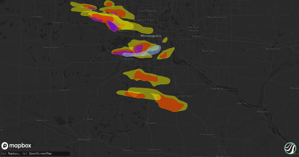 Hail map in Lakeville, MN on August 9, 2020